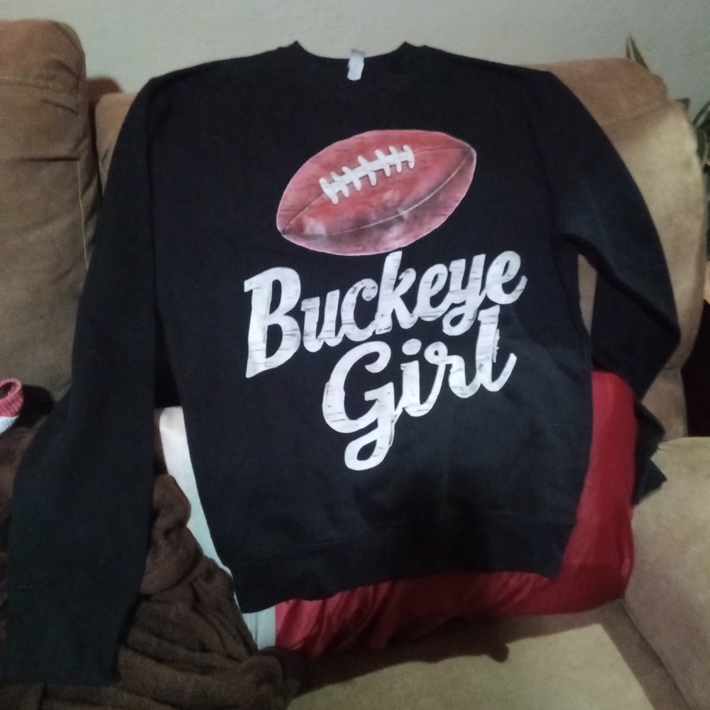 Buckeye Girl Black Sweatshirt with Football Graphic